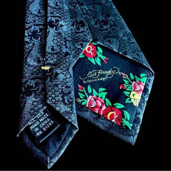 Vintage Ed Hardy by Christian Audigier Blue Silk Cobra Tie Tattoo Art Y2K - Picture 4 of 7